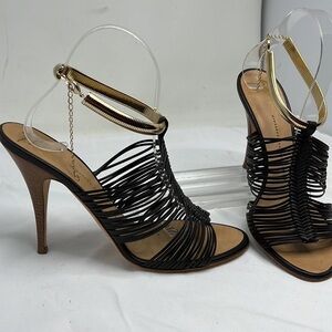 Giuseppe Zanotti Sz 40 / US 9 Brown Gold Dark Pissi Strappy Cage Heel Sandals